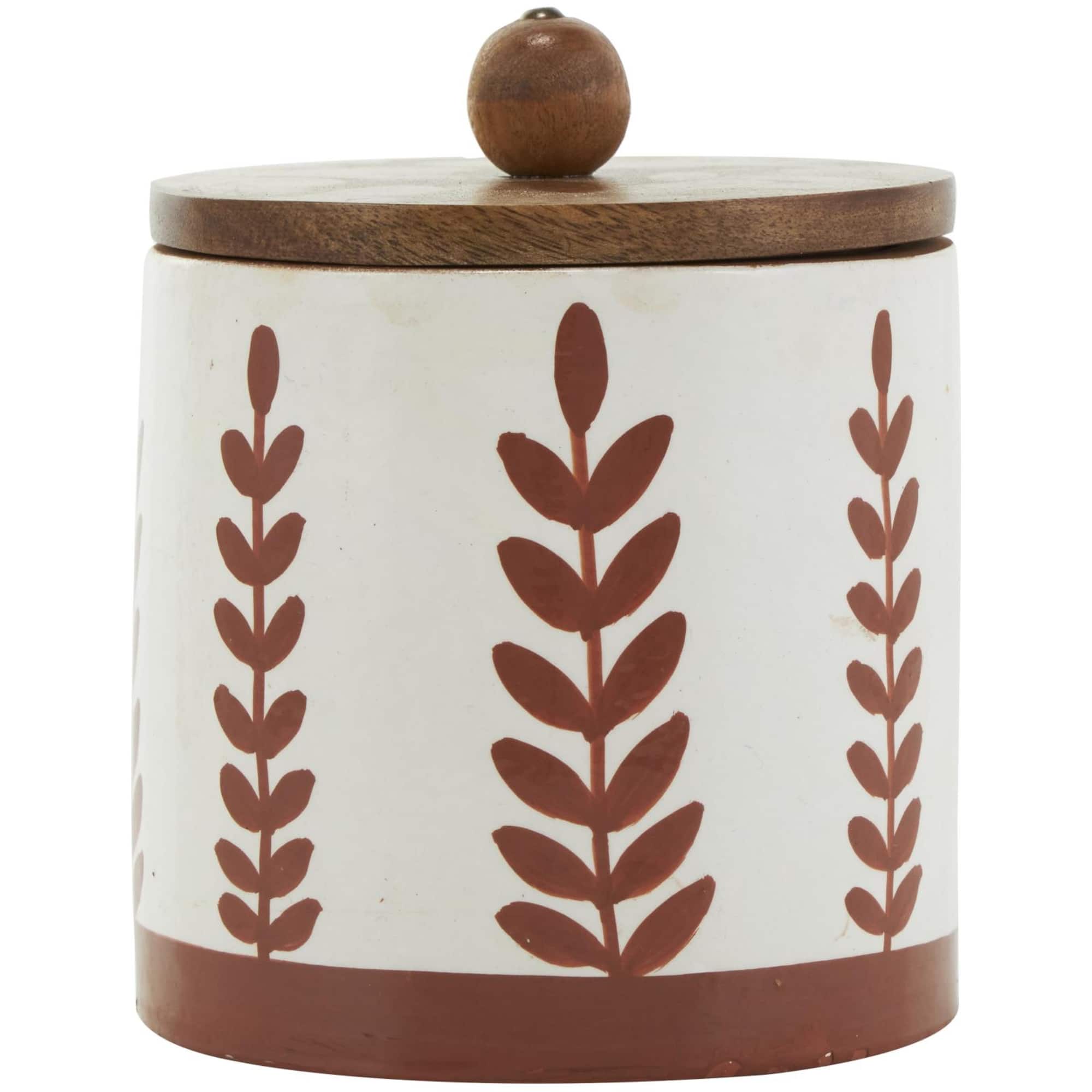 Cream & Brown Ceramic Floral Canister Set with Lids